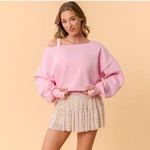 NWT! Blogilates Womens Dance Studio Off the Shoulder Sweatshirt Light Pink Small